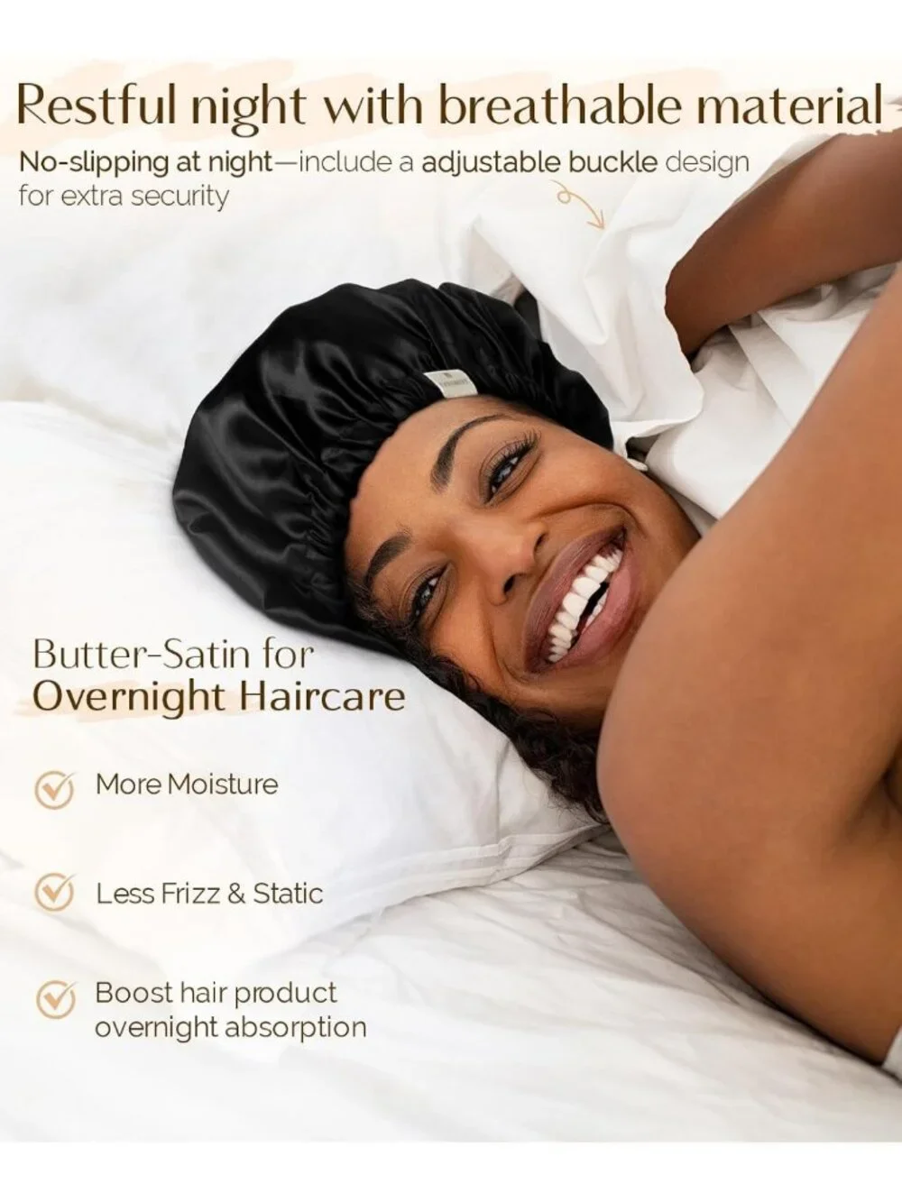 Silk Satin Bonnet for Sleeping, Adjustable Double Layer Hair Wrap for Curly Hair
